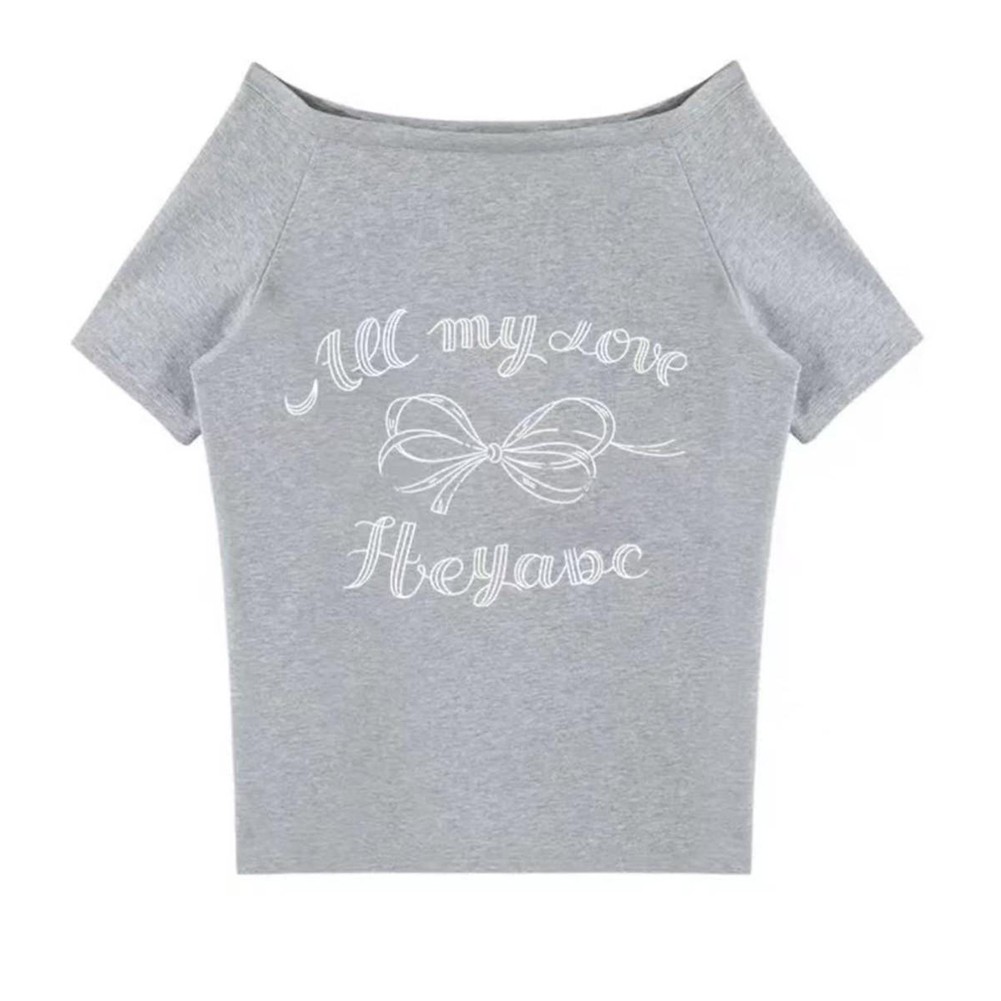 Vintage Off Shoulder T Shirts with Butterfly Letter Print for Women Fashion - Picture 16 of 20