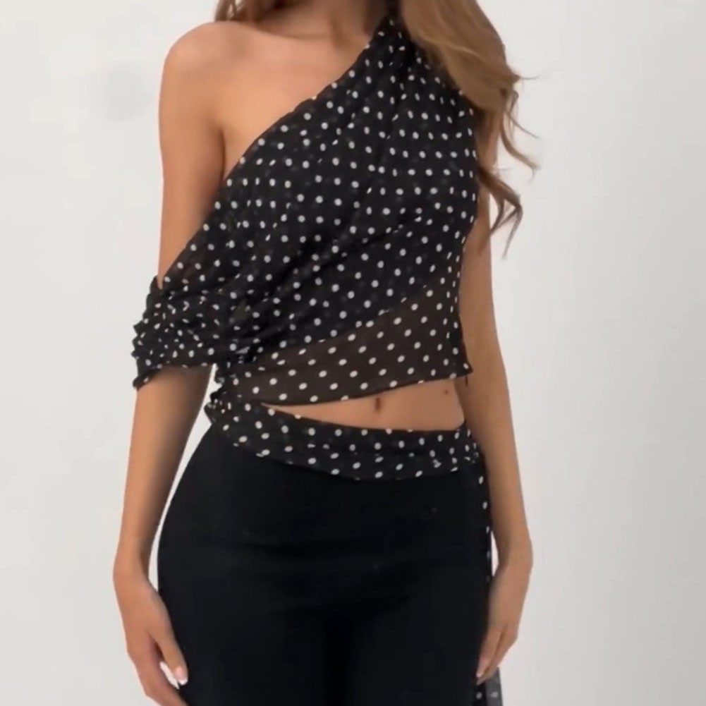 Unique Women Off Shoulder Polka Dot Vest with Irregular Style for Summer Look - Picture 27 of 27