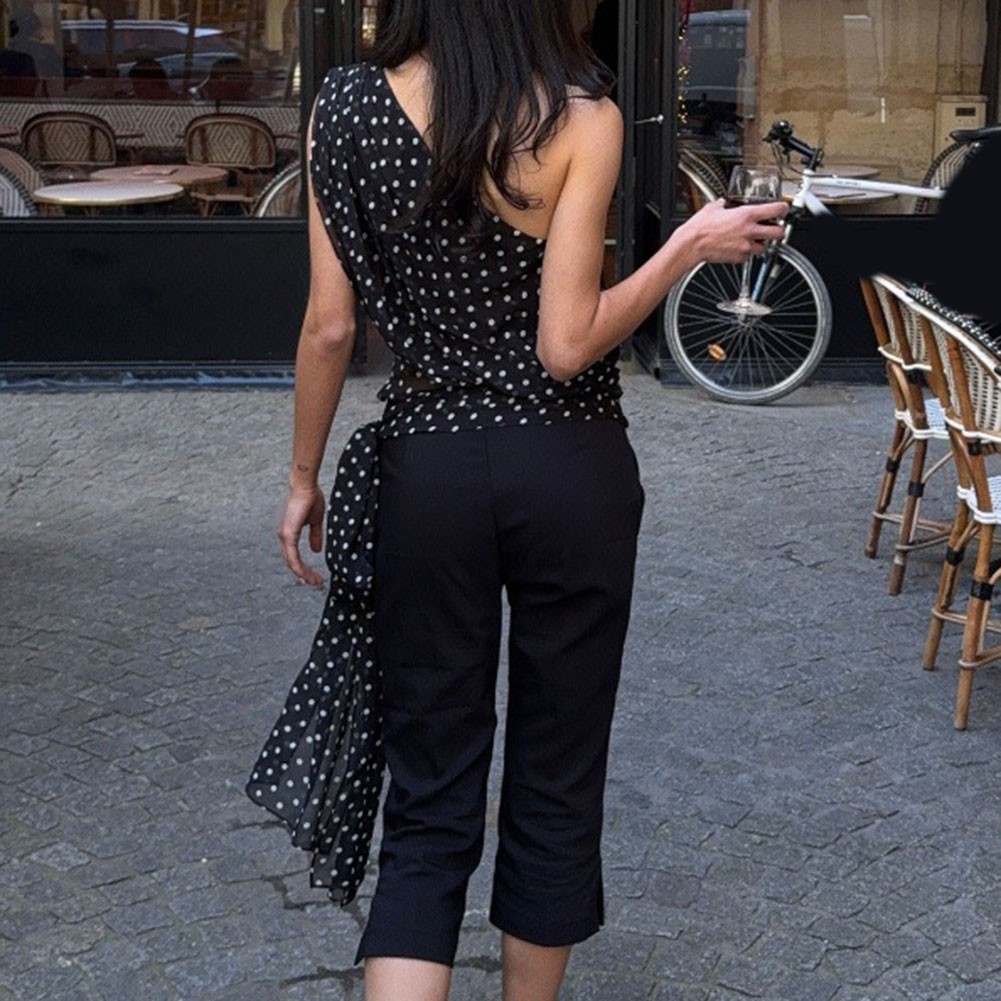 Unique Women Off Shoulder Polka Dot Vest with Irregular Style for Summer Look - Picture 17 of 27