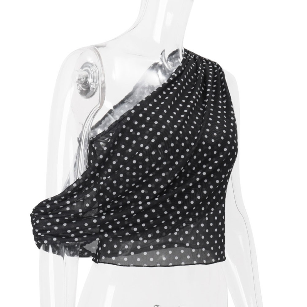 Unique Women Off Shoulder Polka Dot Vest with Irregular Style for Summer Look - Picture 19 of 27