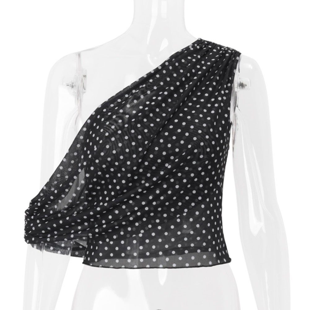 Unique Women Off Shoulder Polka Dot Vest with Irregular Style for Summer Look - Picture 23 of 27