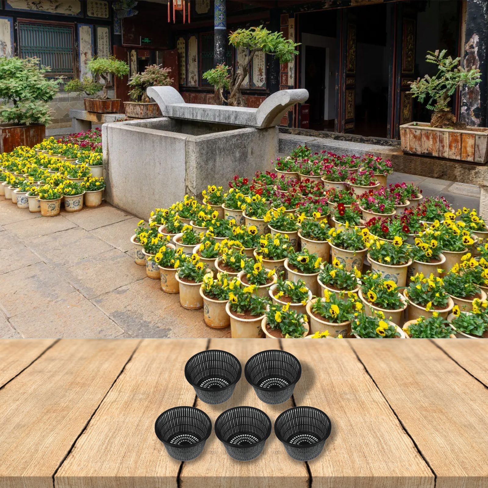 Net Pots For Plant 8.3in Large Aquatic Plant Mesh Net Pots Plastic Flower  Basket