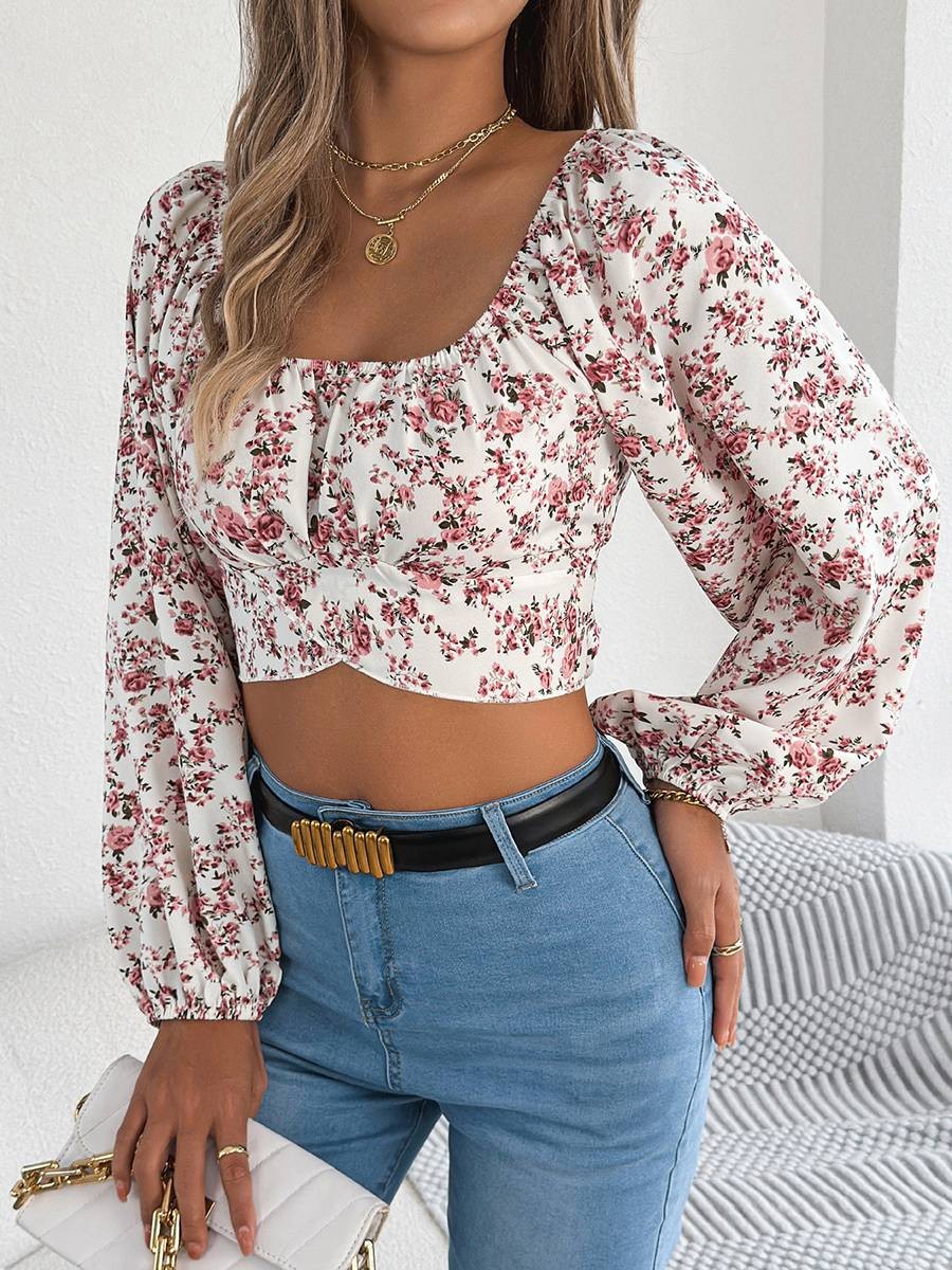 For Parties Cinched Waist Top Casual Street Fashion Long Lantern Sleeves - Picture 17 of 60