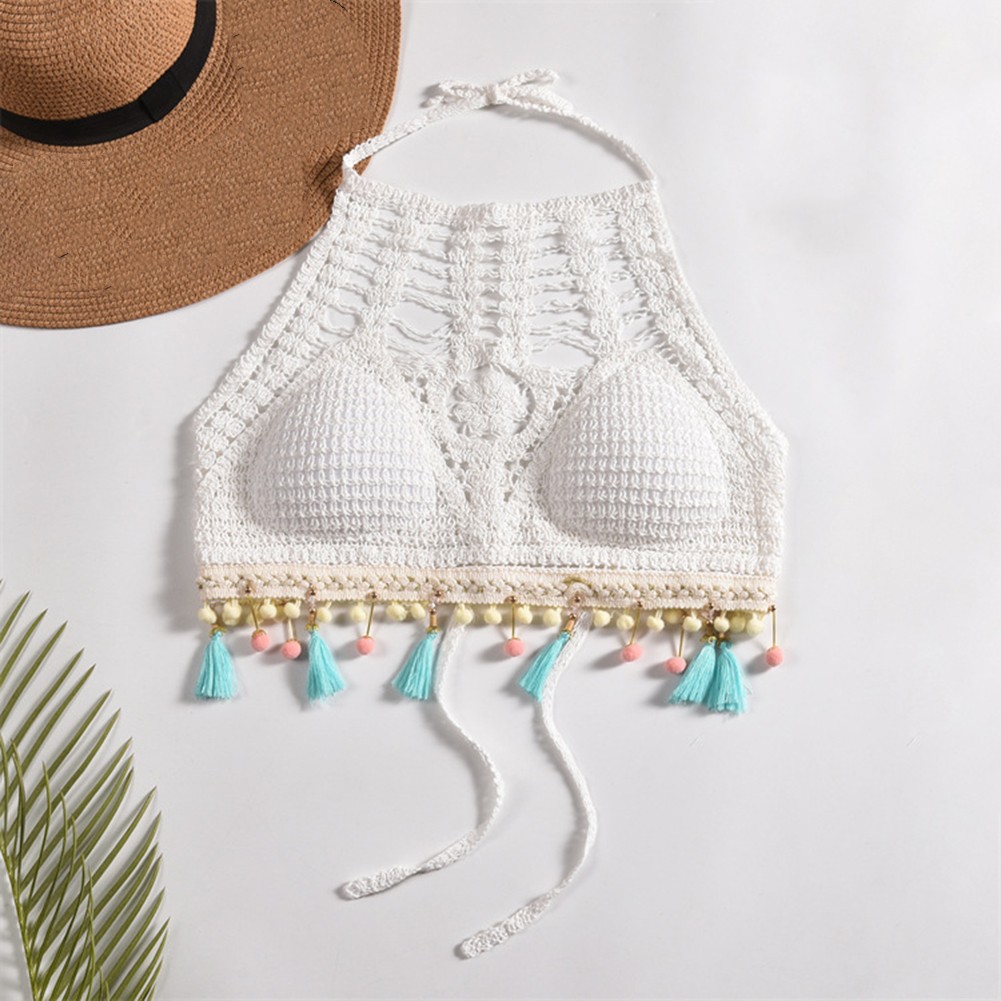 90%Cotton 10%Spandex Backless Knitted Vest Bohemia Crop Top Color Options A-J - Picture 32 of 46