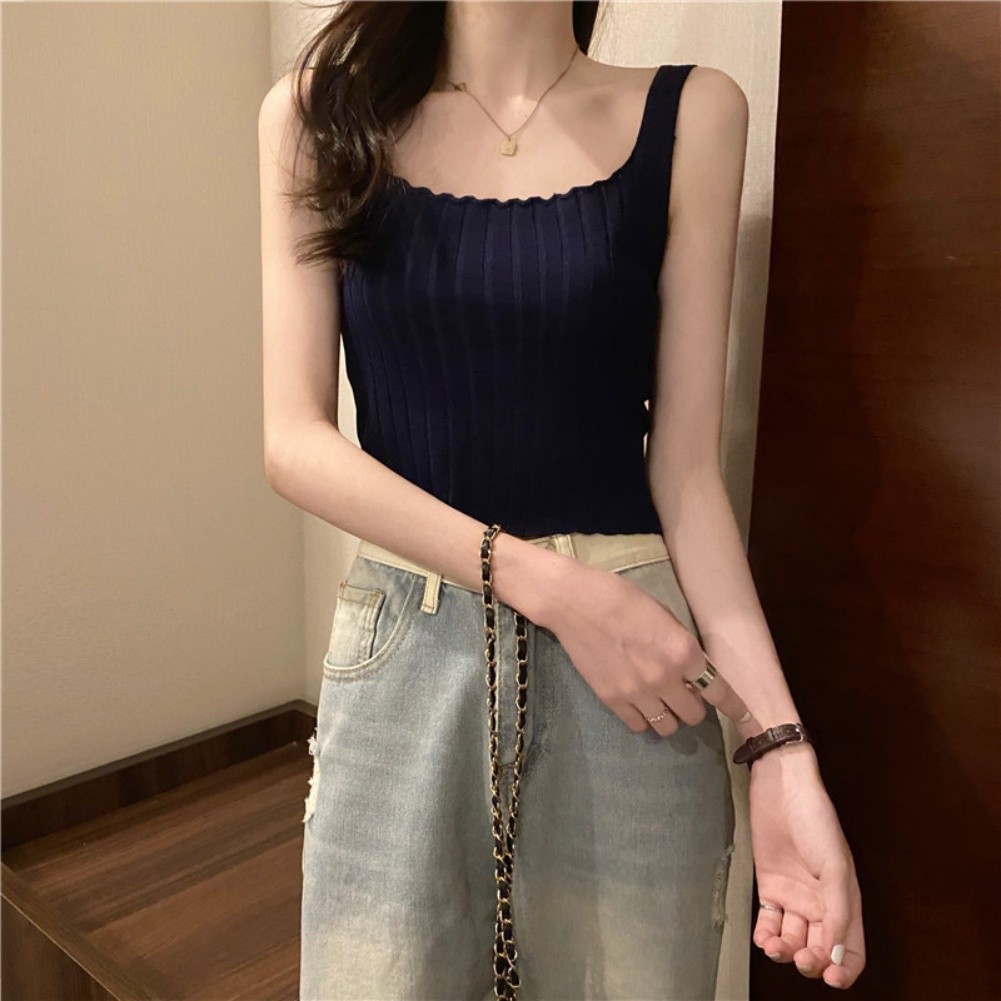 Solid Color Women Summer Vests Sleeveless Knitted Crop Tank Tops for Daily Wear - Picture 14 of 15