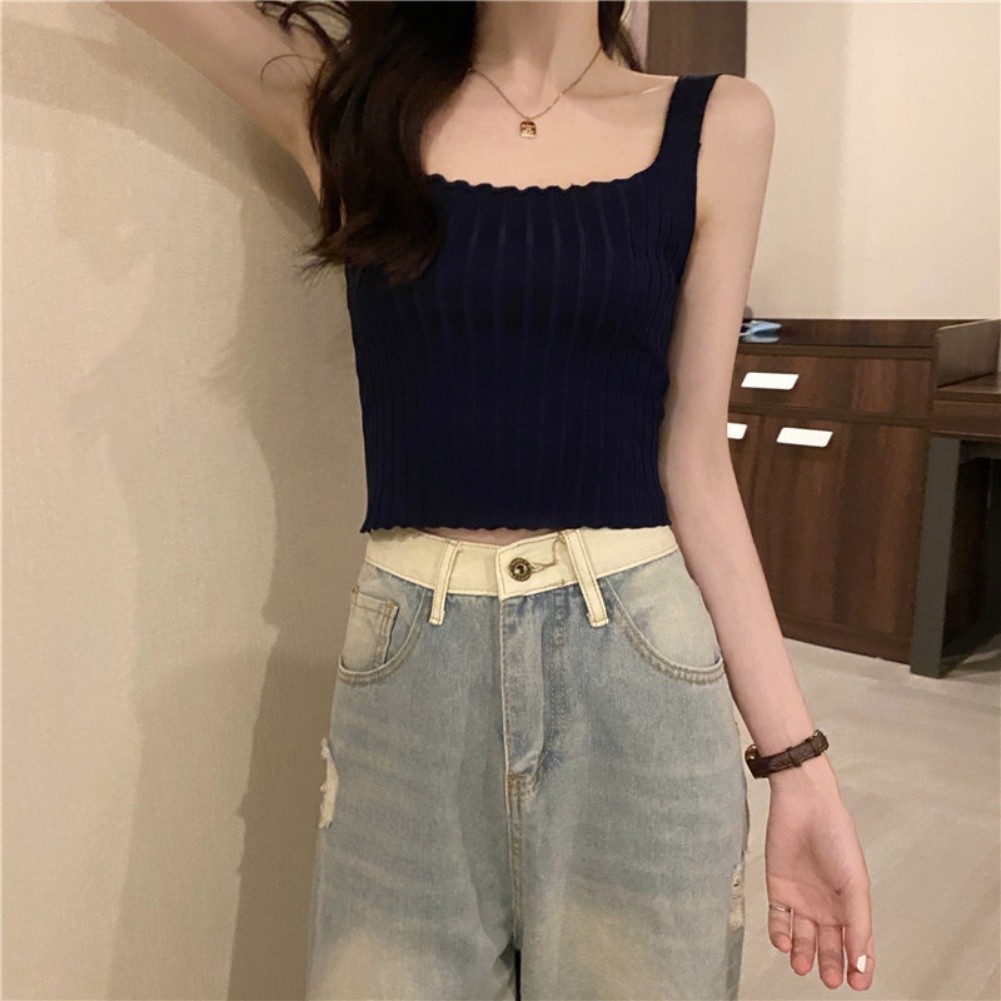 Solid Color Women Summer Vests Sleeveless Knitted Crop Tank Tops for Daily Wear - Picture 15 of 15