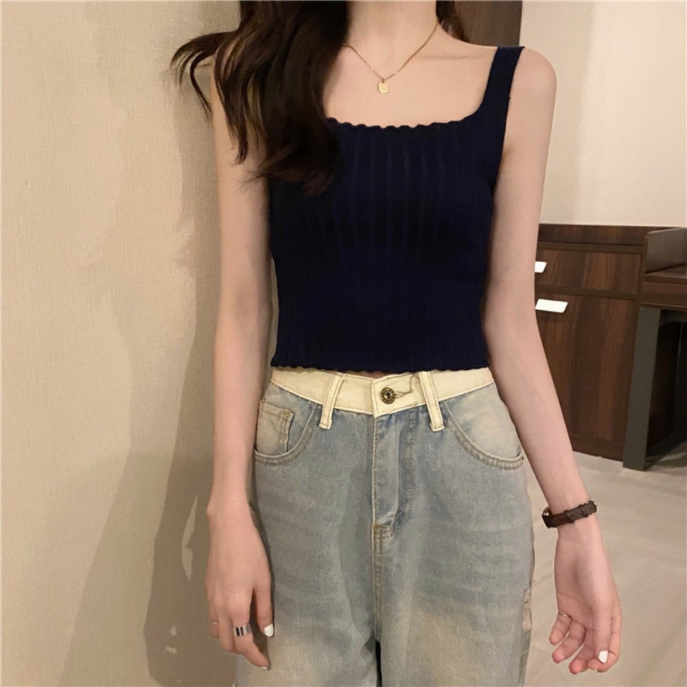 Solid Color Women Summer Vests Sleeveless Knitted Crop Tank Tops for Daily Wear - Picture 13 of 15