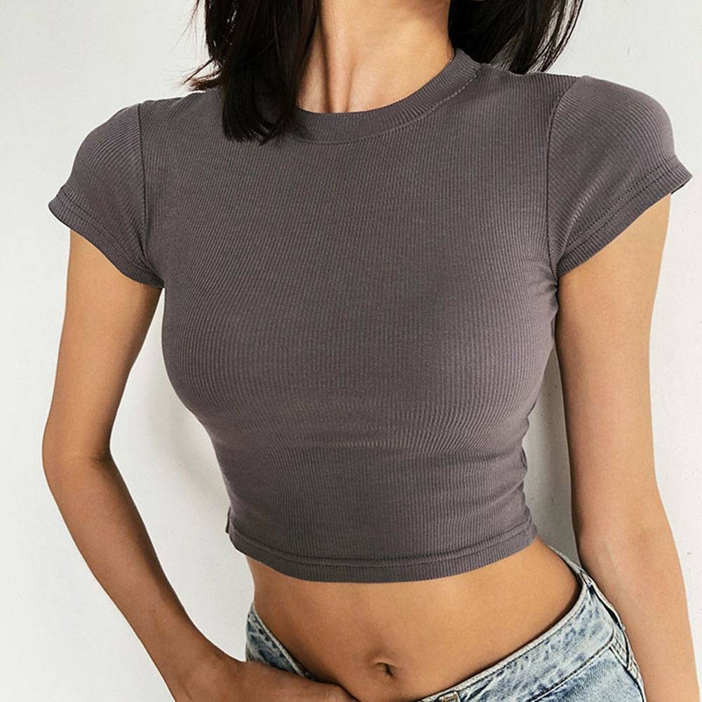 Stylish Women Summer Slim Fit Short Sleeve T Shirt Crop Top for Casual Outfits - Picture 45 of 51