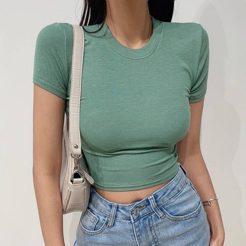 Stylish Women Summer Slim Fit Short Sleeve T Shirt Crop Top for Casual Outfits - Picture 40 of 51
