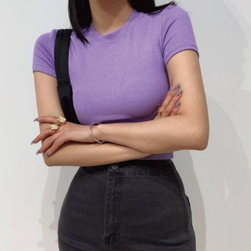 Stylish Women Summer Slim Fit Short Sleeve T Shirt Crop Top for Casual Outfits - Picture 34 of 51