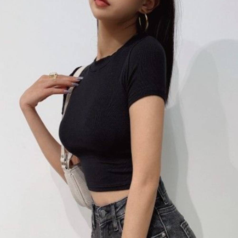 Stylish Women Summer Slim Fit Short Sleeve T Shirt Crop Top for Casual Outfits - Picture 29 of 51