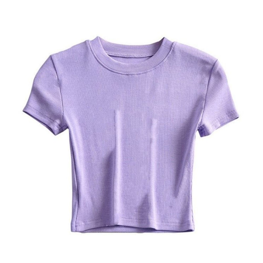 Stylish Women Summer Slim Fit Short Sleeve T Shirt Crop Top for Casual Outfits - Picture 37 of 51