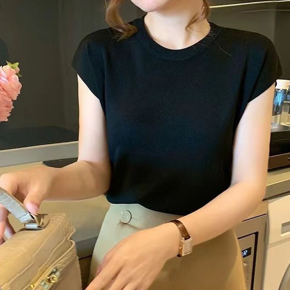Women Summer Short Sleeve T Shirt Ice Silk Fabric in Various Solid Colors - Picture 15 of 25