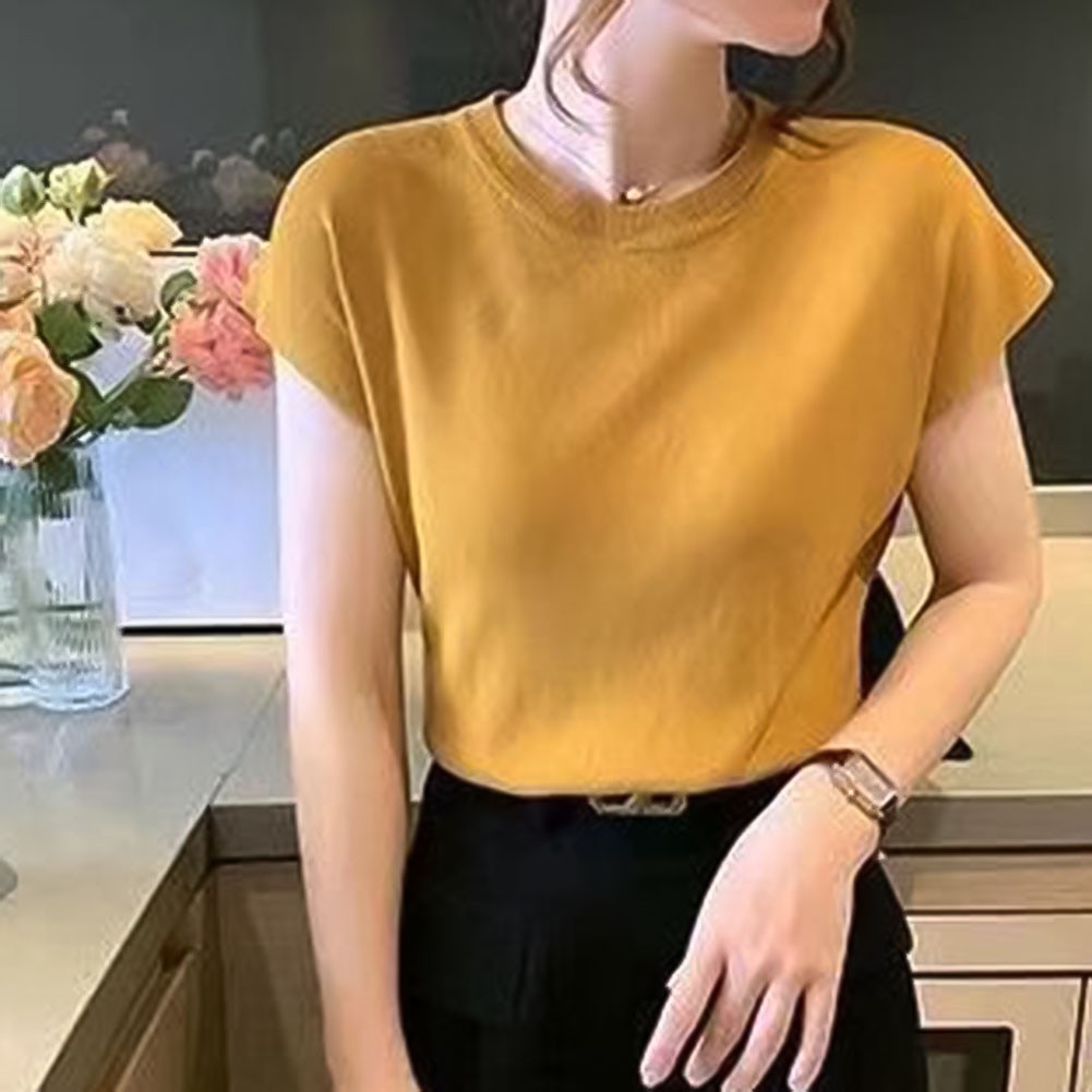 Women Summer Short Sleeve T Shirt Ice Silk Fabric in Various Solid Colors - Picture 23 of 25