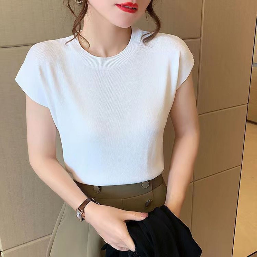 Women Summer Short Sleeve T Shirt Ice Silk Fabric in Various Solid Colors - Picture 11 of 25