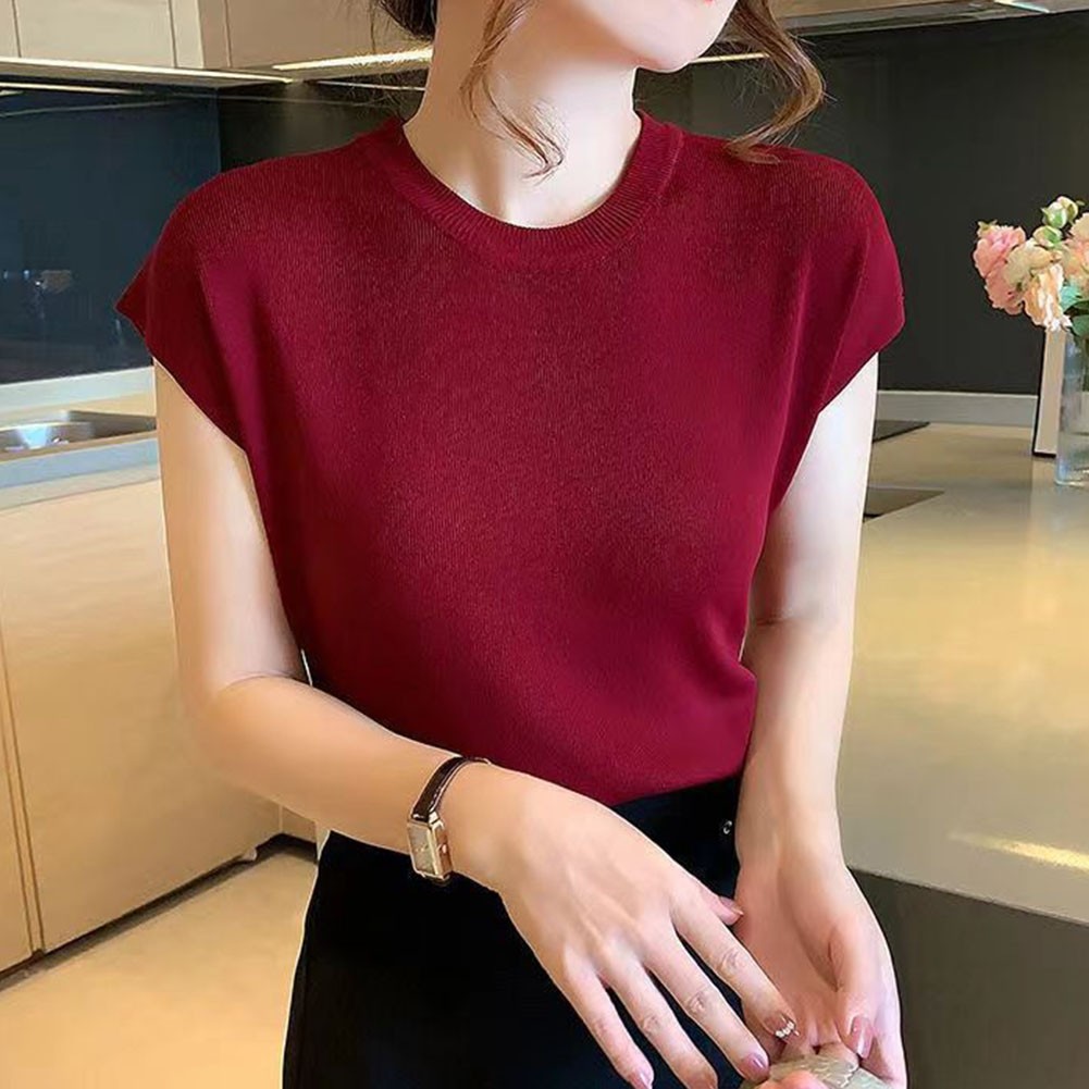 Women Summer Short Sleeve T Shirt Ice Silk Fabric in Various Solid Colors - Picture 22 of 25