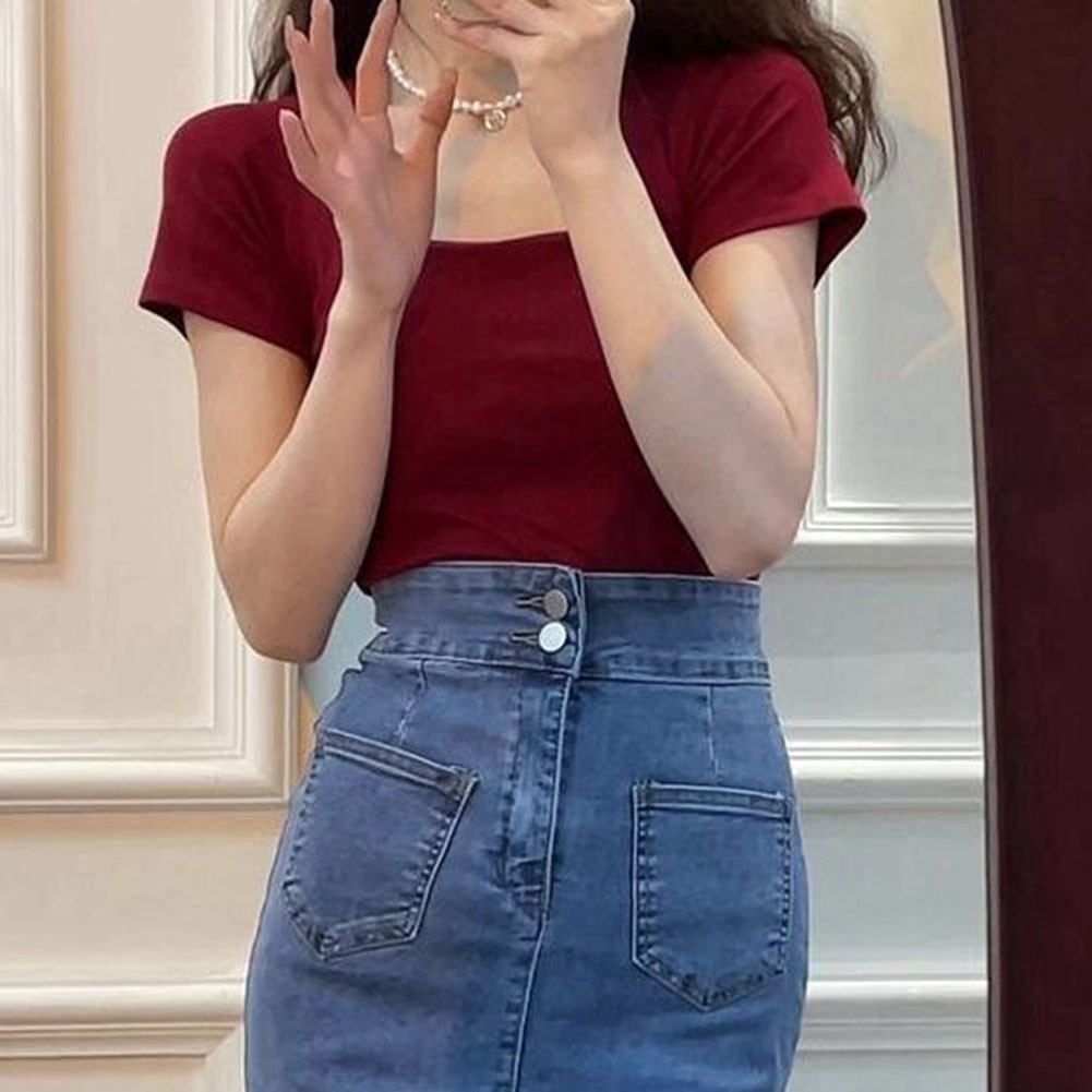 Summer Women Casual U Neck Short Sleeve T Shirt Solid Color Fashion Top - Picture 13 of 22