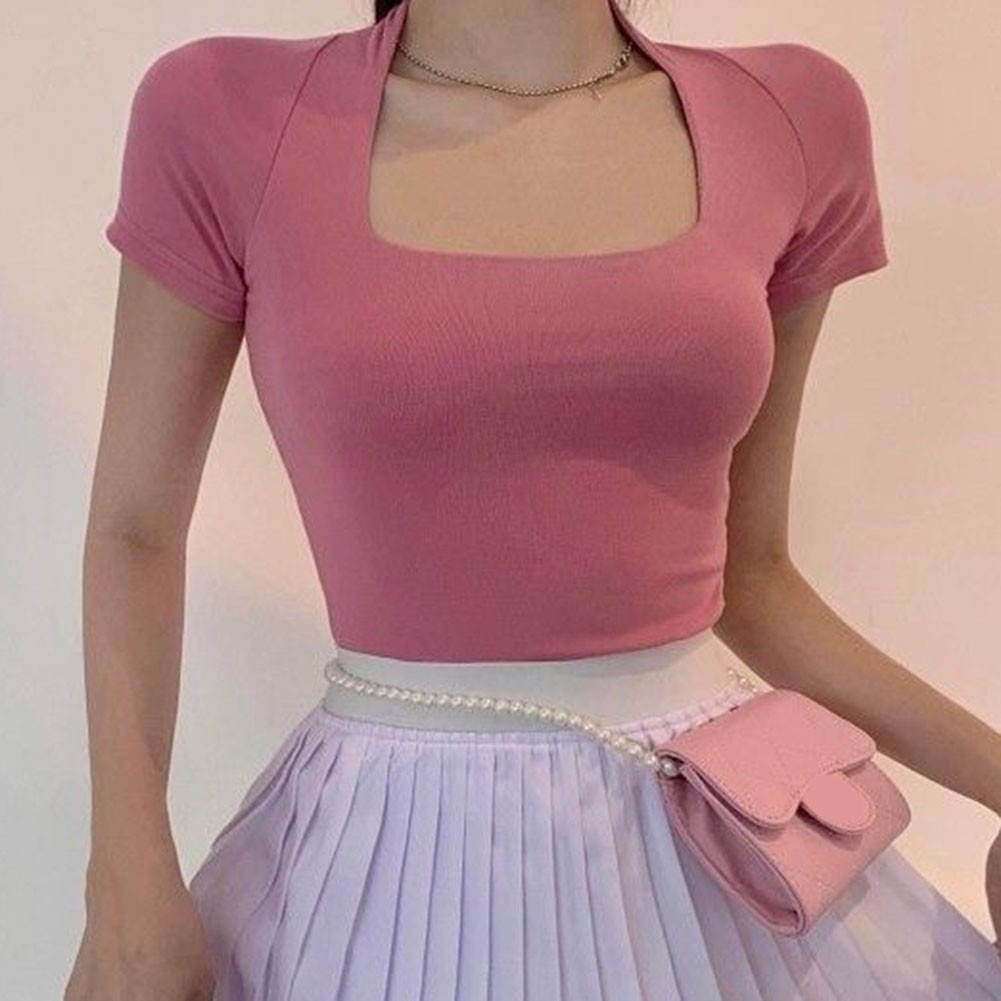 Summer Women Casual U Neck Short Sleeve T Shirt Solid Color Fashion Top - Picture 22 of 22