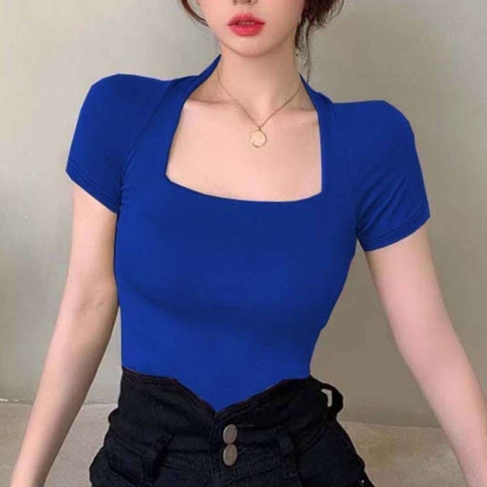 Summer Women Casual U Neck Short Sleeve T Shirt Solid Color Fashion Top - Picture 15 of 22