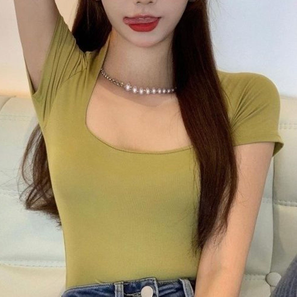 Summer Women Casual U Neck Short Sleeve T Shirt Solid Color Fashion Top - Picture 19 of 22