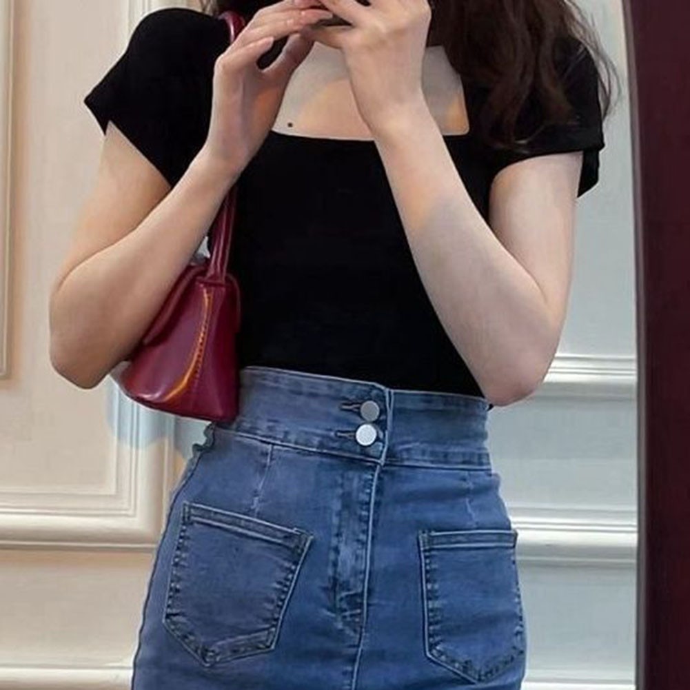 Summer Women Casual U Neck Short Sleeve T Shirt Solid Color Fashion Top - Picture 11 of 22