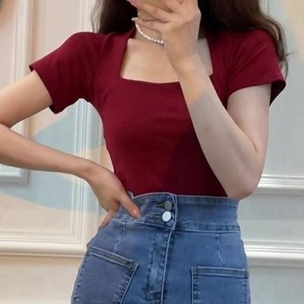 Summer Women Casual U Neck Short Sleeve T Shirt Solid Color Fashion Top - Picture 14 of 22
