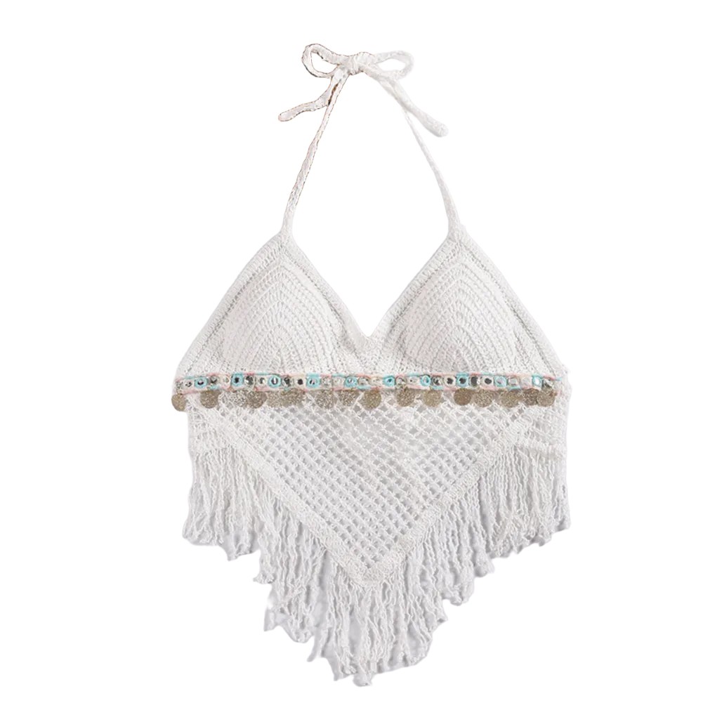 Lightweight Knitted Beach Camisoles for Women Bohemian Style with Tassels - Picture 44 of 50