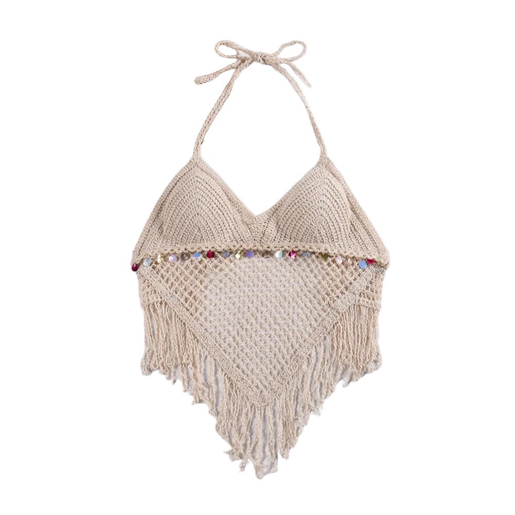 Lightweight Knitted Beach Camisoles for Women Bohemian Style with Tassels - Picture 50 of 50
