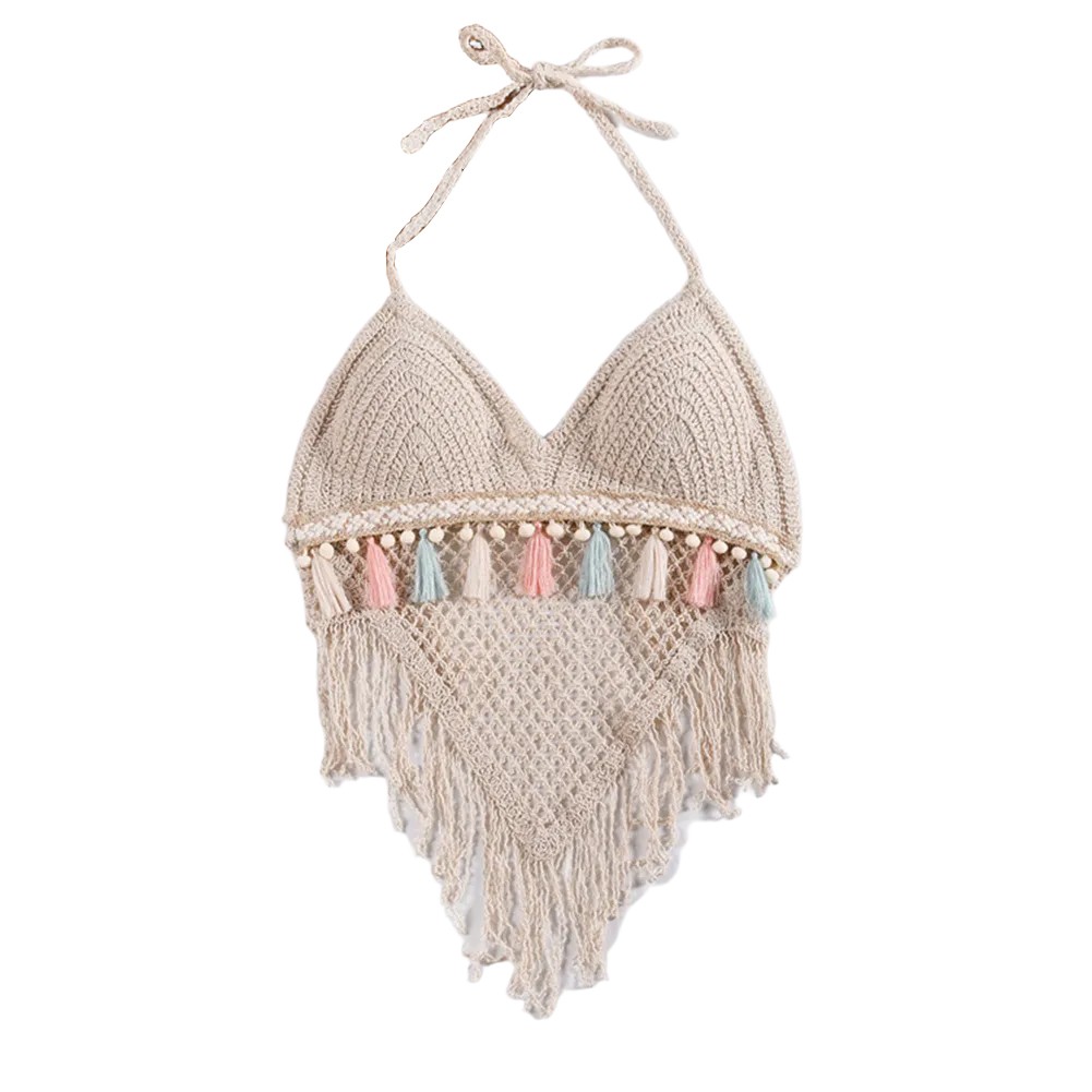 Lightweight Knitted Beach Camisoles for Women Bohemian Style with Tassels - Picture 38 of 50