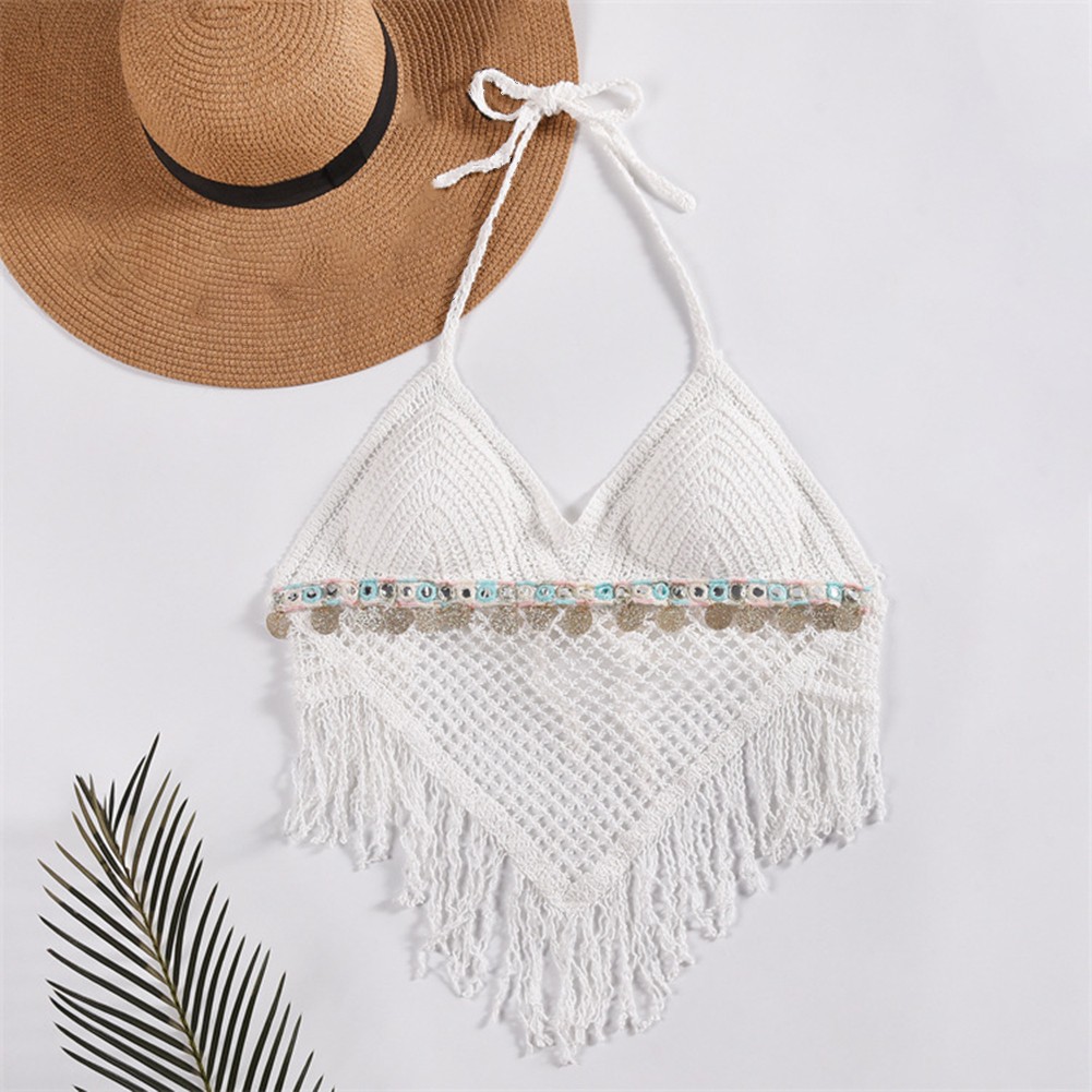 Fun and Fashionable Sleeveless Crop Tops for Women Knitted with Tassels