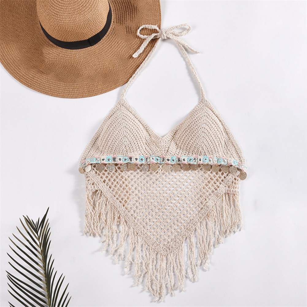 Lightweight Knitted Beach Camisoles for Women Bohemian Style with Tassels - Picture 45 of 50
