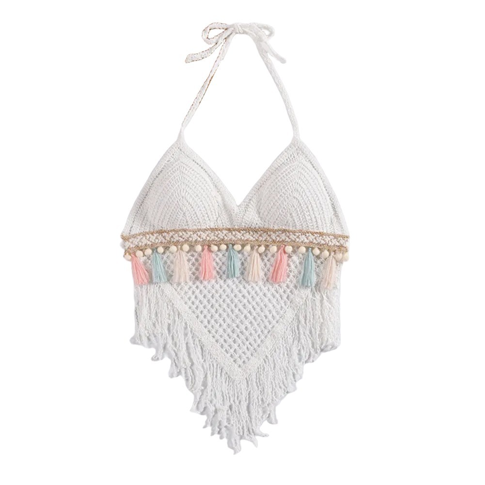 Lightweight Knitted Beach Camisoles for Women Bohemian Style with Tassels - Picture 36 of 50