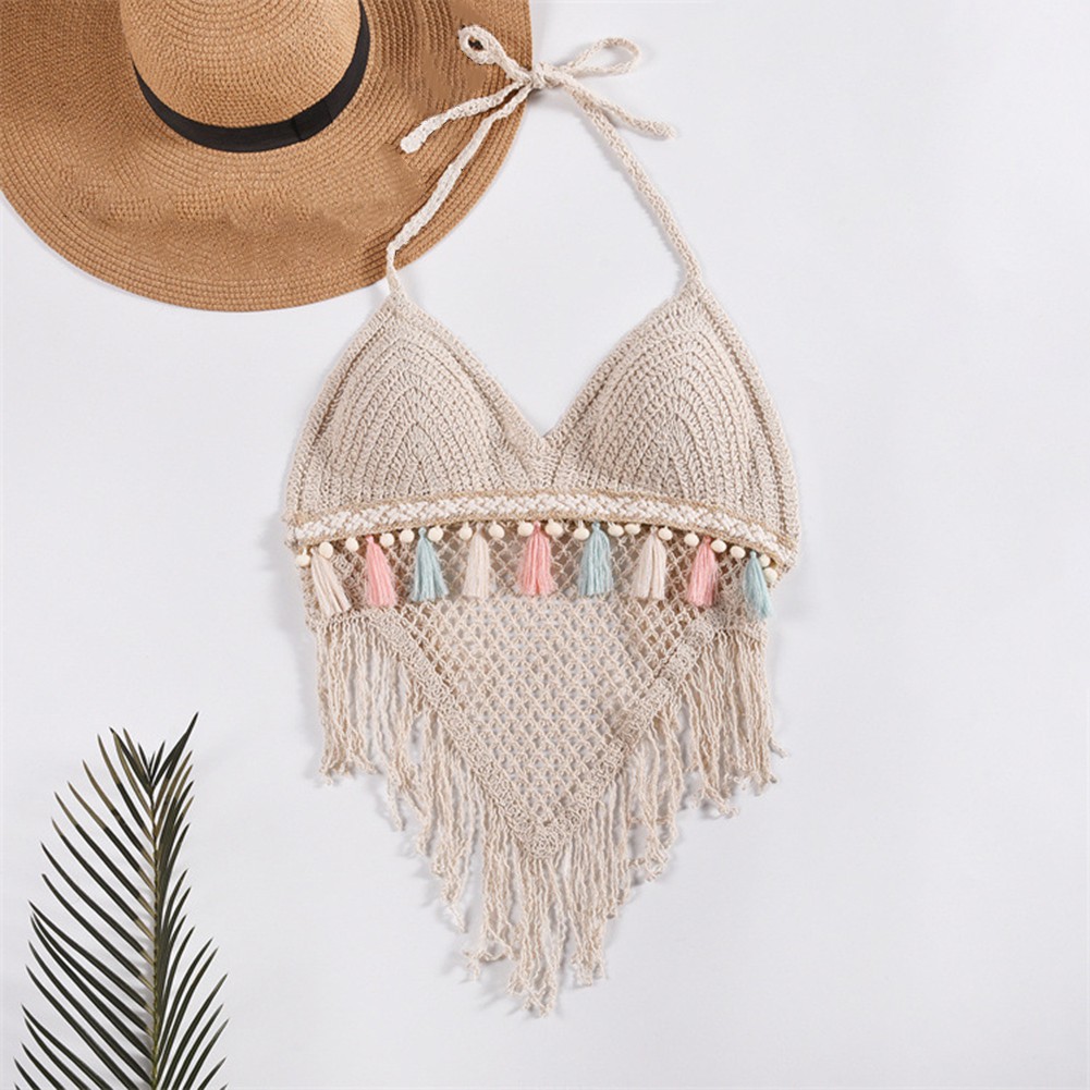 Lightweight Knitted Beach Camisoles for Women Bohemian Style with Tassels - Picture 37 of 50