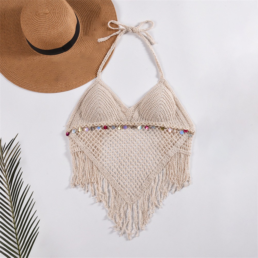 Lightweight Knitted Beach Camisoles for Women Bohemian Style with Tassels - Picture 49 of 50