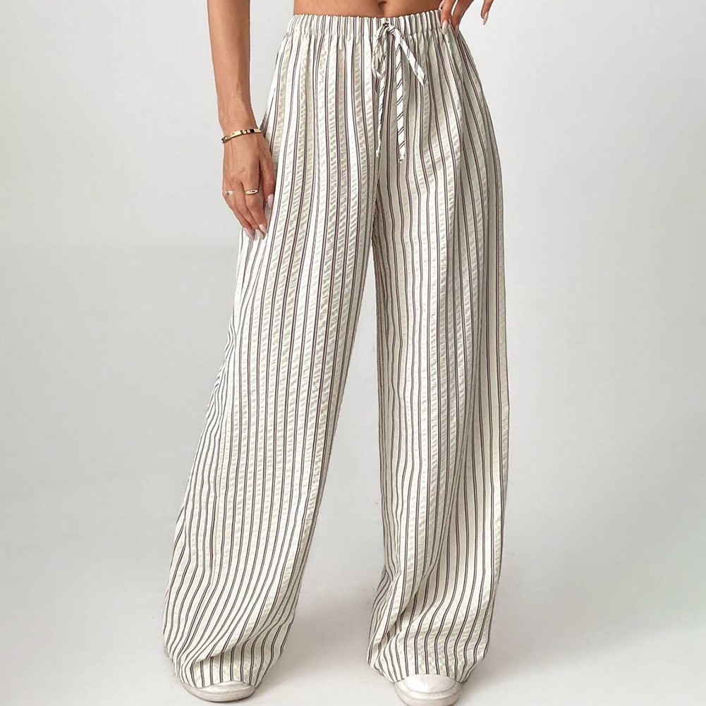 Contrasting Color Drawstring Pants for Women with Pockets and Wide Legs - Picture 13 of 15