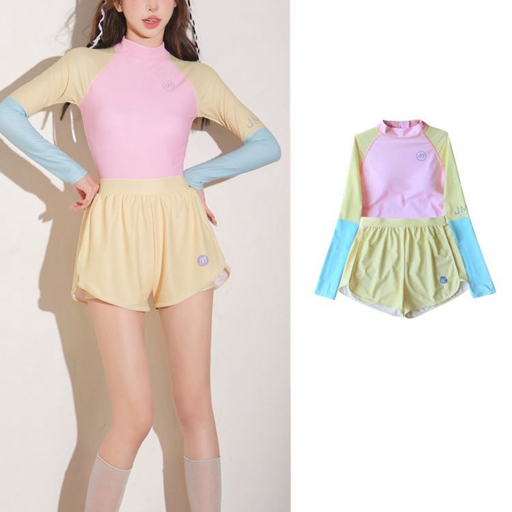 Comfortable 2Pc Long Sleeve Swim Set with Sports Shorts for Active Women - Picture 15 of 56