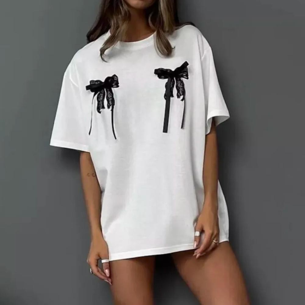 Casual Fashionable Top for Women with Loose Fit and Three Dimensional Bow - Picture 4 of 4