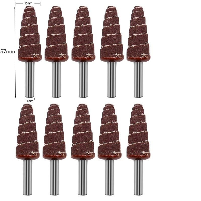 10PCS Tapered Cone Grinding Heads with 6MM Shank for Electric Grinding