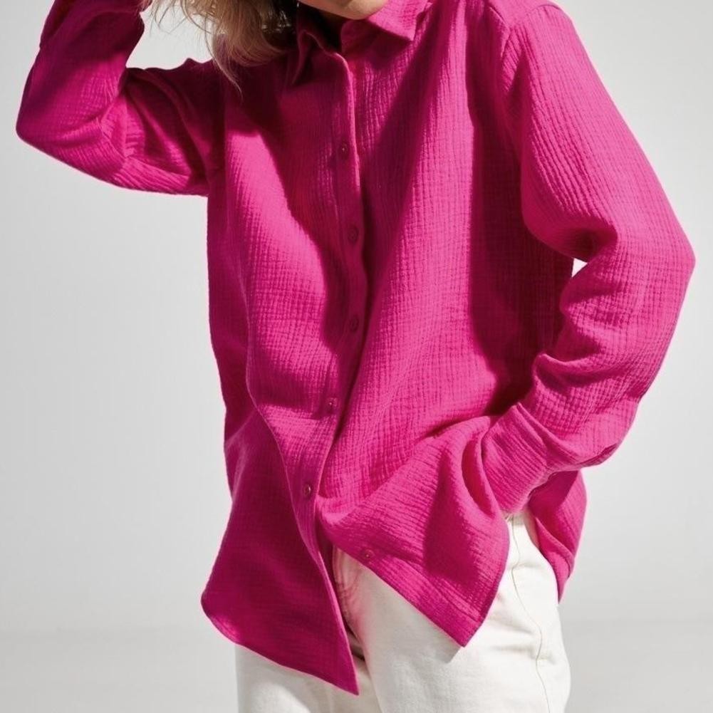 Solid Color Long Sleeve Pleated Shirt for Women Comfortable Casual Wear - Picture 7 of 12