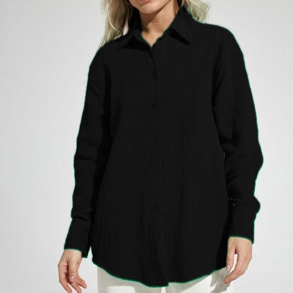 Solid Color Long Sleeve Pleated Shirt for Women Comfortable Casual Wear - Picture 10 of 12
