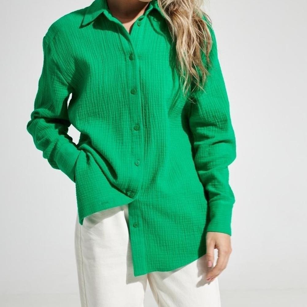 Solid Color Long Sleeve Pleated Shirt for Women Comfortable Casual Wear - Picture 9 of 12