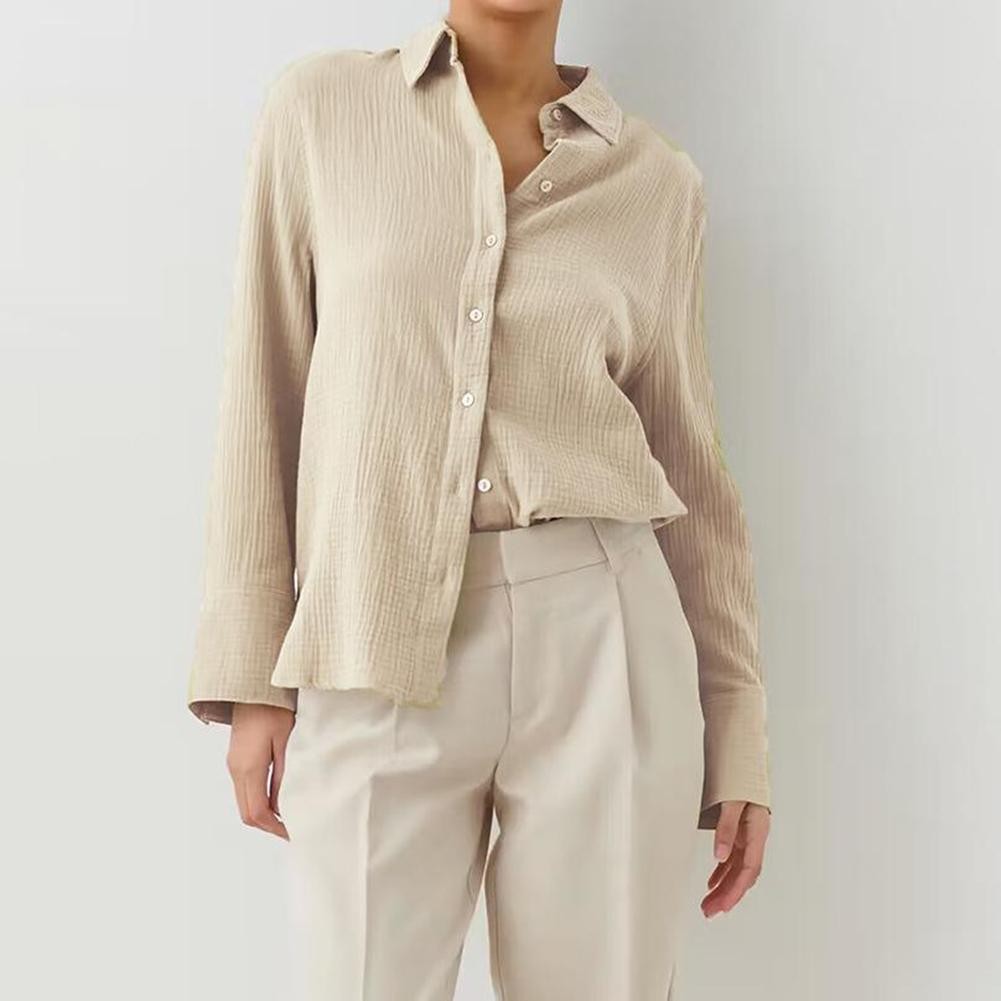 Solid Color Long Sleeve Pleated Shirt for Women Comfortable Casual Wear - Picture 12 of 12