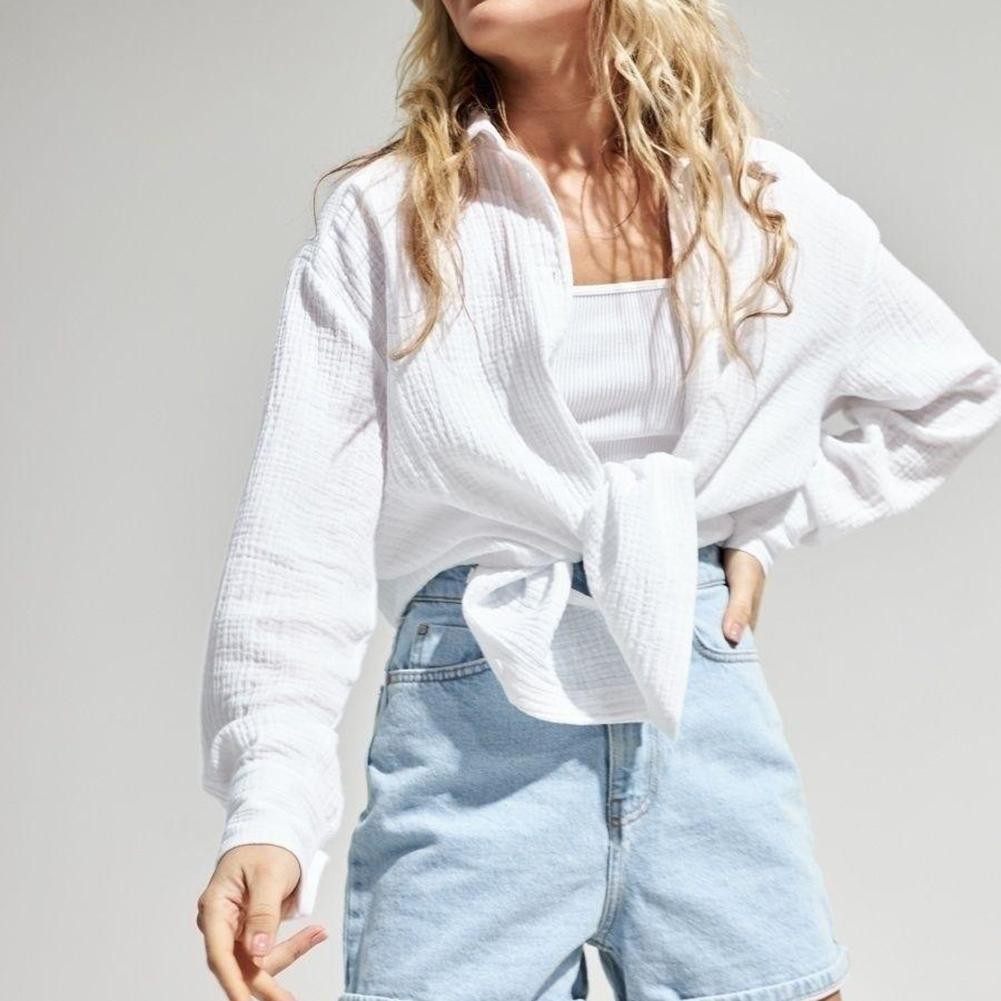 Solid Color Long Sleeve Pleated Shirt for Women Comfortable Casual Wear - Picture 5 of 12