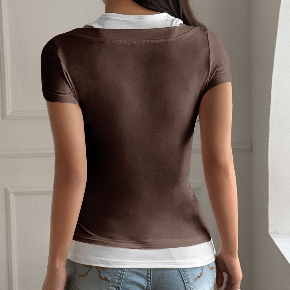 Short-sleeved Top Casual Women Shirt Breathable Material Fashionable Streetwear - Picture 24 of 60