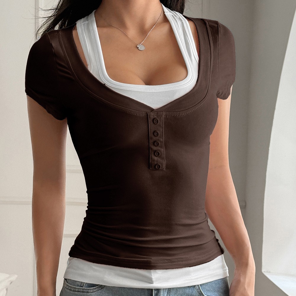 Short-sleeved Top Casual Women Shirt Breathable Material Fashionable Streetwear - Picture 23 of 60