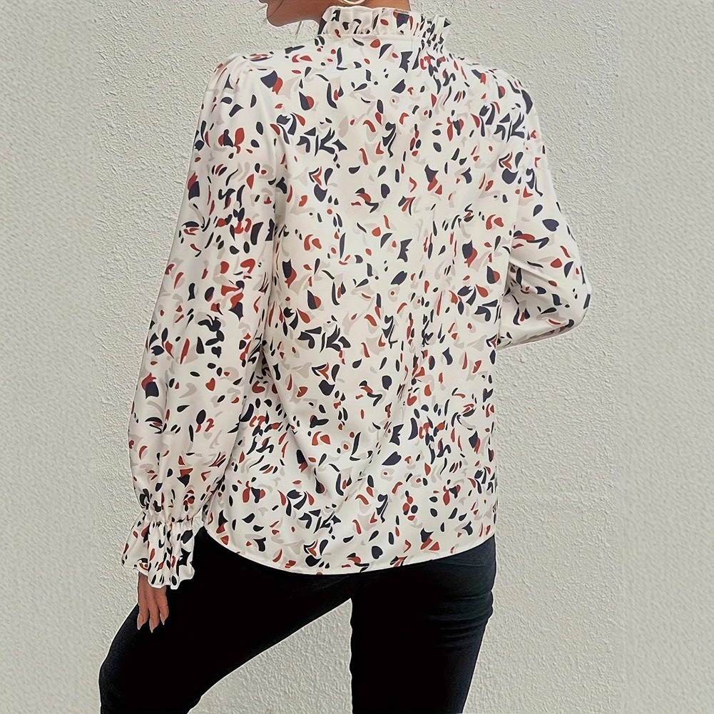 Stylish Women's Long Sleeve Shirt with White Floral Patterns for All Seasons - Picture 19 of 54