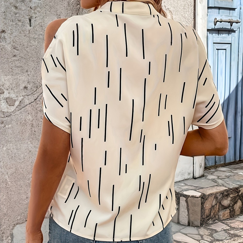 Fashionable Women's Printed Vneck Pleated Sleeve Shirt for Casual Wear - Picture 31 of 71