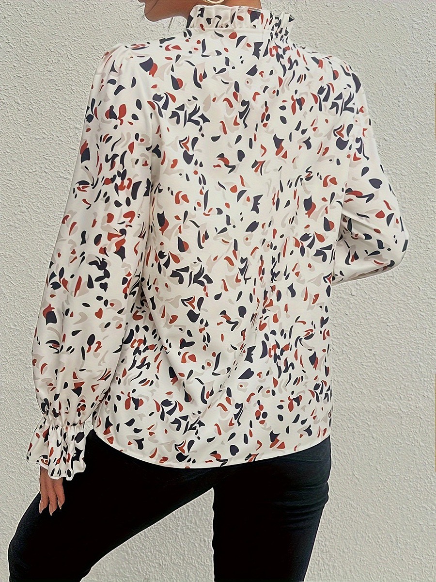 Stylish Women's Long Sleeve Shirt with White Floral Patterns for All Seasons - Picture 24 of 54