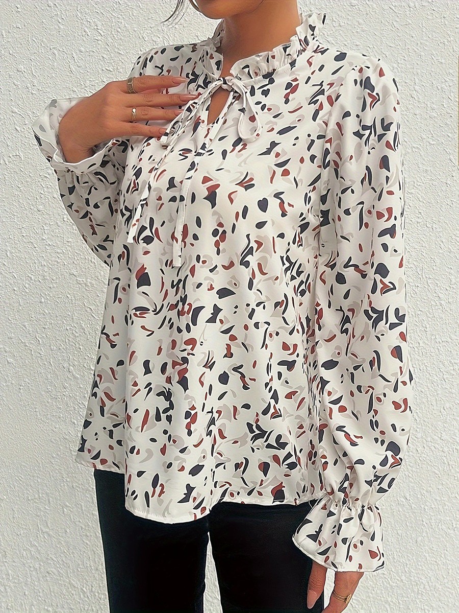 Stylish Women's Long Sleeve Shirt with White Floral Patterns for All Seasons - Picture 20 of 54