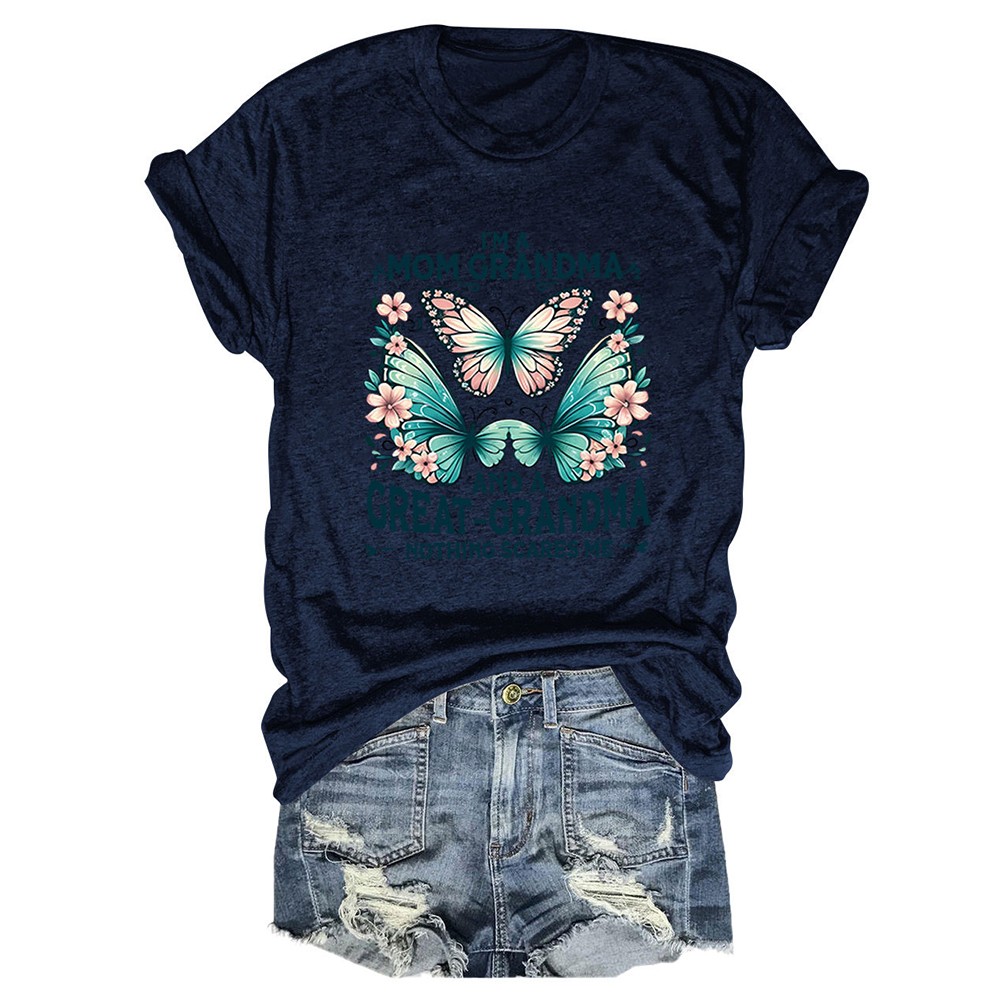 Colorful Women's Cotton TShirt with Butterfly Print for Summer Outings - Picture 71 of 107